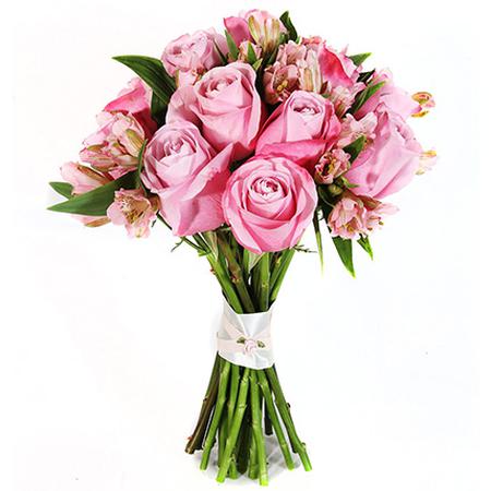 Букет с альстромерией и розовыми розами «Воздушный поцелуй»